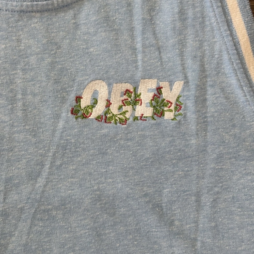 Obey Men's Women's Unisex Tank Top Blue Flowers L Sleeveless Summer Casual Top - Picture 5 of 10